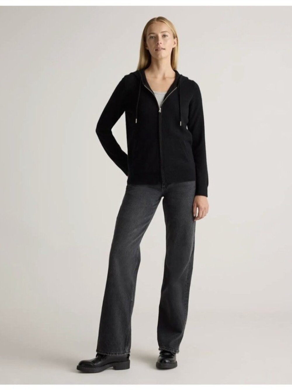 Quince $268 Mongolian Cashmere Full-Zip Hoodie Black Womens Size XL - Picture 2 of 16